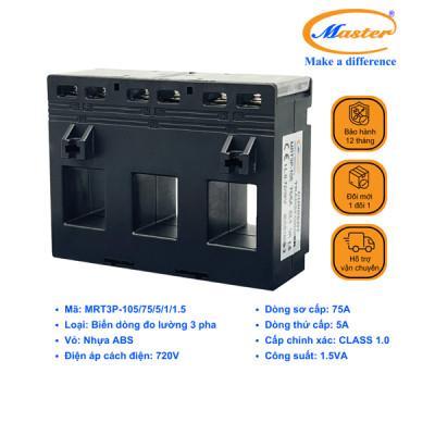 Biến Dòng Đo Lường Hộp Nhựa 3 Pha MRT3P-105 75/5A CL1.0 1.5VA Master