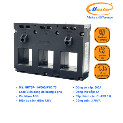 Biến Dòng Đo Lường Hộp Nhựa 3 Pha MRT3P-140 500/5A CL1.0 3.75VA Master