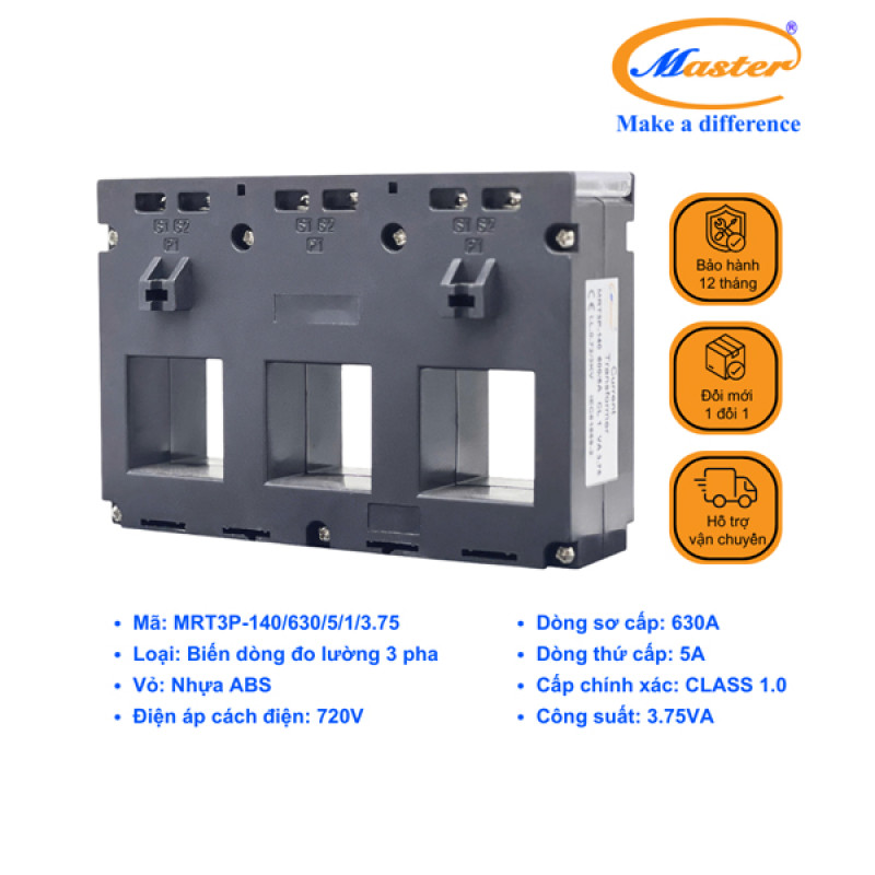 Biến Dòng Đo Lường Hộp Nhựa 3 Pha MRT3P-140 630/5A CL1.0 3.75VA Master