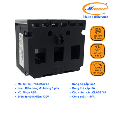 Biến Dòng Đo Lường Hộp Nhựa 3 Pha MRT3P-75 50/5A CL3.0 1.5VA Master