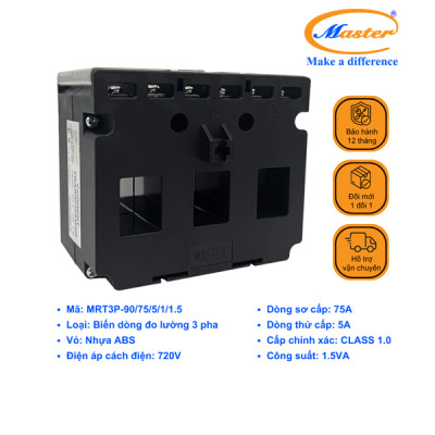 Biến Dòng Đo Lường Hộp Nhựa 3 Pha MRT3P-90 75/5A CL1.0 1.5VA Master