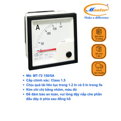 Đồng Hồ Đo Ampe MT-72 150/5A CL1.5 Master