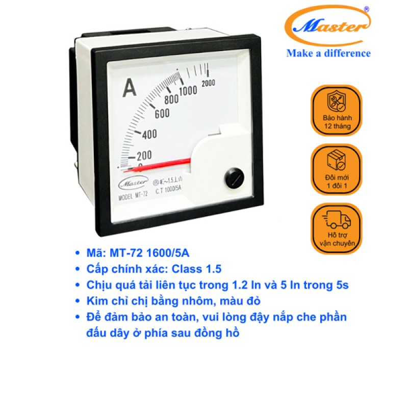 Đồng Hồ Đo Ampe MT-72 1600/5A CL1.5 Master