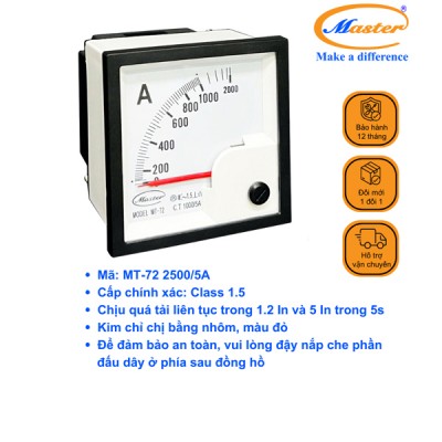 Đồng Hồ Đo Ampe MT-72 2500/5A CL1.5 Master