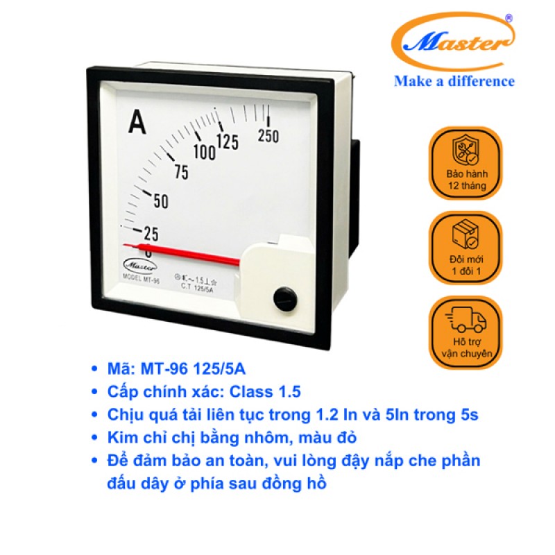 Đồng Hồ Đo Ampe MT-96 125/5A CL1.5 Master
