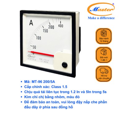 Đồng Hồ Đo Ampe MT-96 200/5A CL1.5 Master