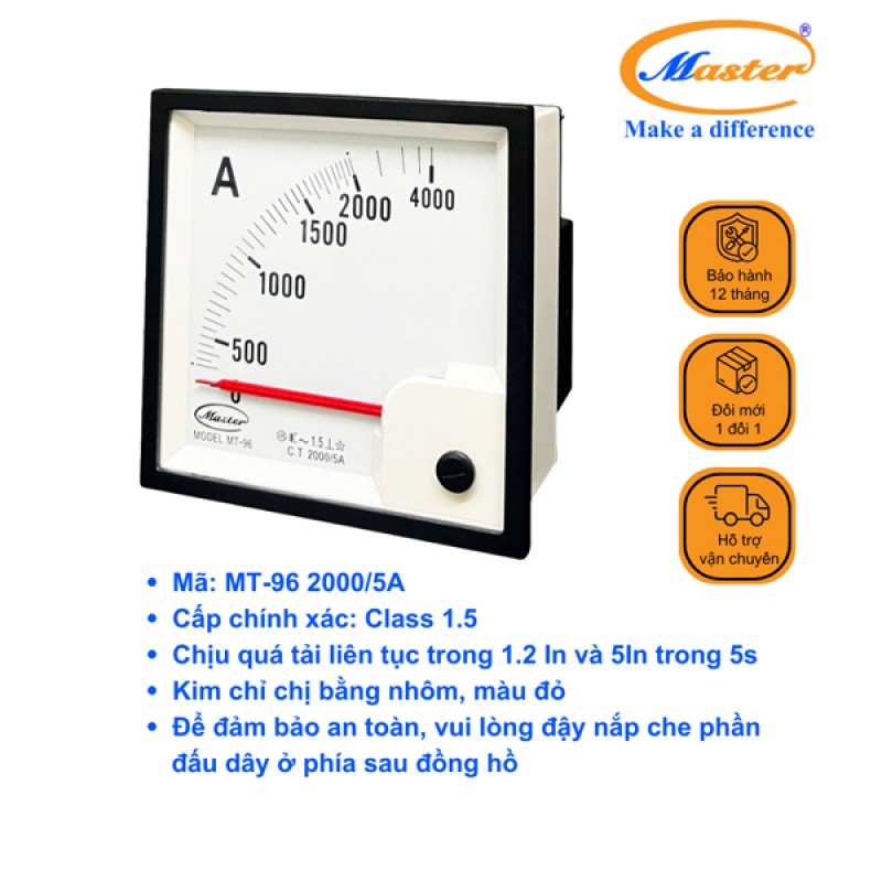 Đồng Hồ Đo Ampe MT-96 2000/5A CL1.5 Master
