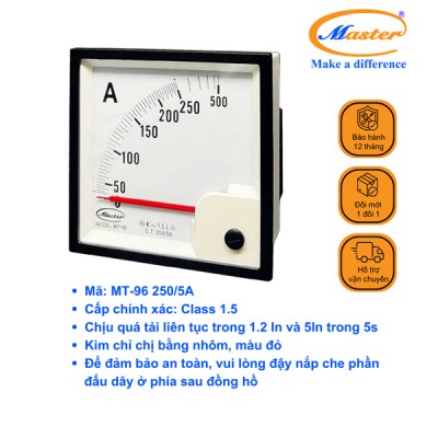 Đồng Hồ Đo Ampe MT-96 250/5A CL1.5 Master