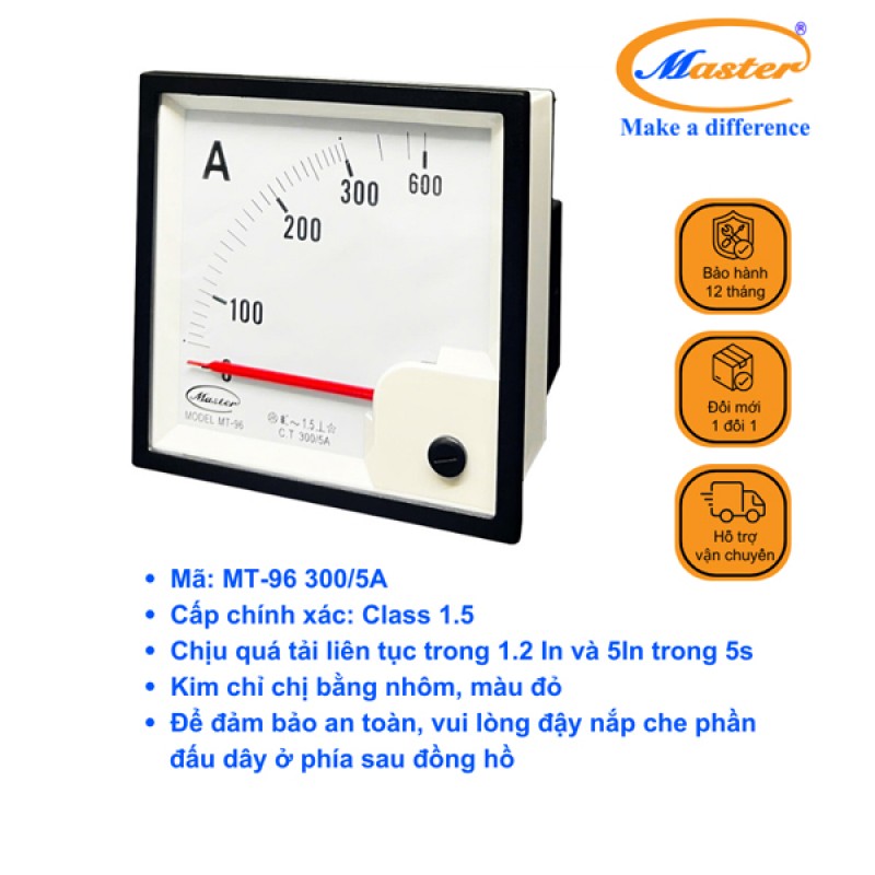 Đồng Hồ Đo Ampe MT-96 300/5A CL1.5 Master