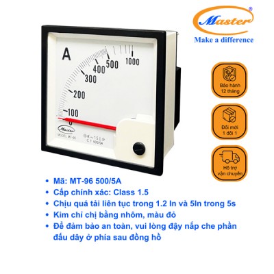 Đồng Hồ Đo Ampe MT-96 500/5A CL1.5 Master