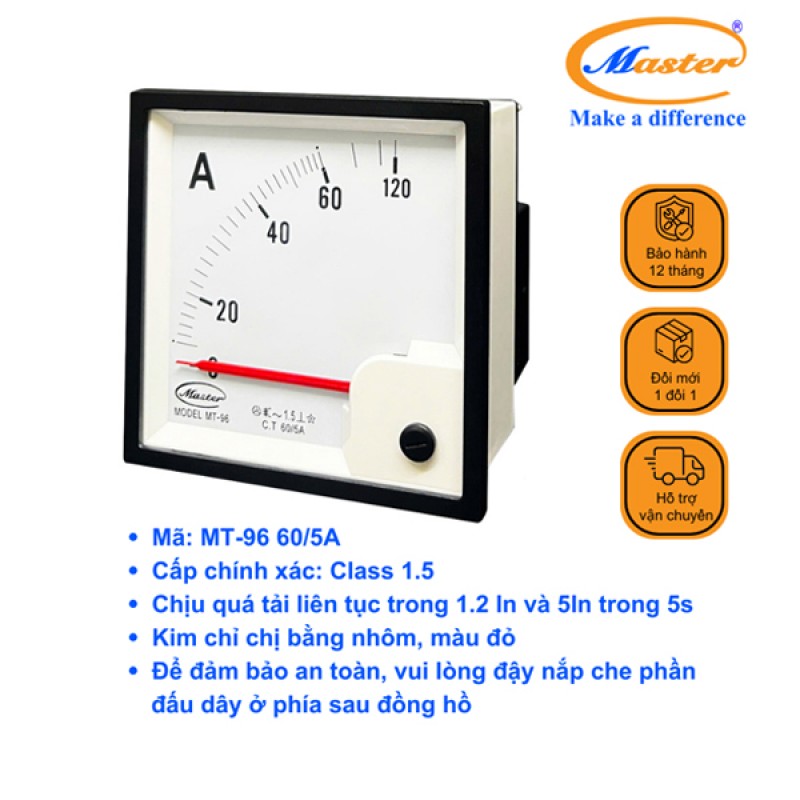 Đồng Hồ Đo Ampe MT-96 60/5A CL1.5 Master