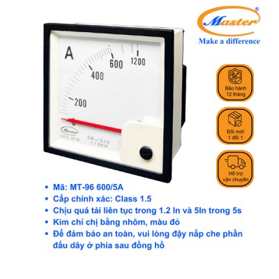 Đồng Hồ Đo Ampe MT-96 600/5A CL1.5 Master