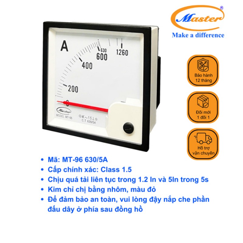 Đồng Hồ Đo Ampe MT-96 630/5A CL1.5 Master