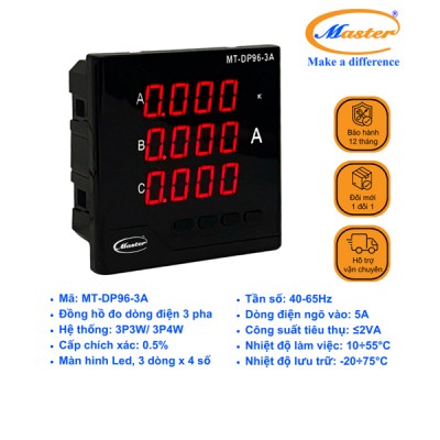 Đồng Hồ Đo Dòng Điện 3 Pha MT-DP96-3A Master