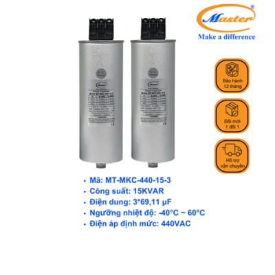 Tụ Bù Chống Cháy Nổ Master Tròn Loại Khô 3P 15KVAR 440VAC
