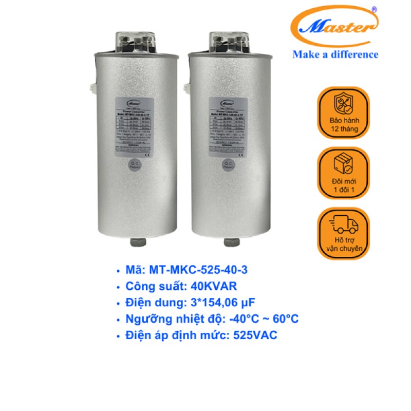 Tụ Bù Chống Cháy Nổ Master Tròn Loại Khô 3P 40KVAR 525VAC