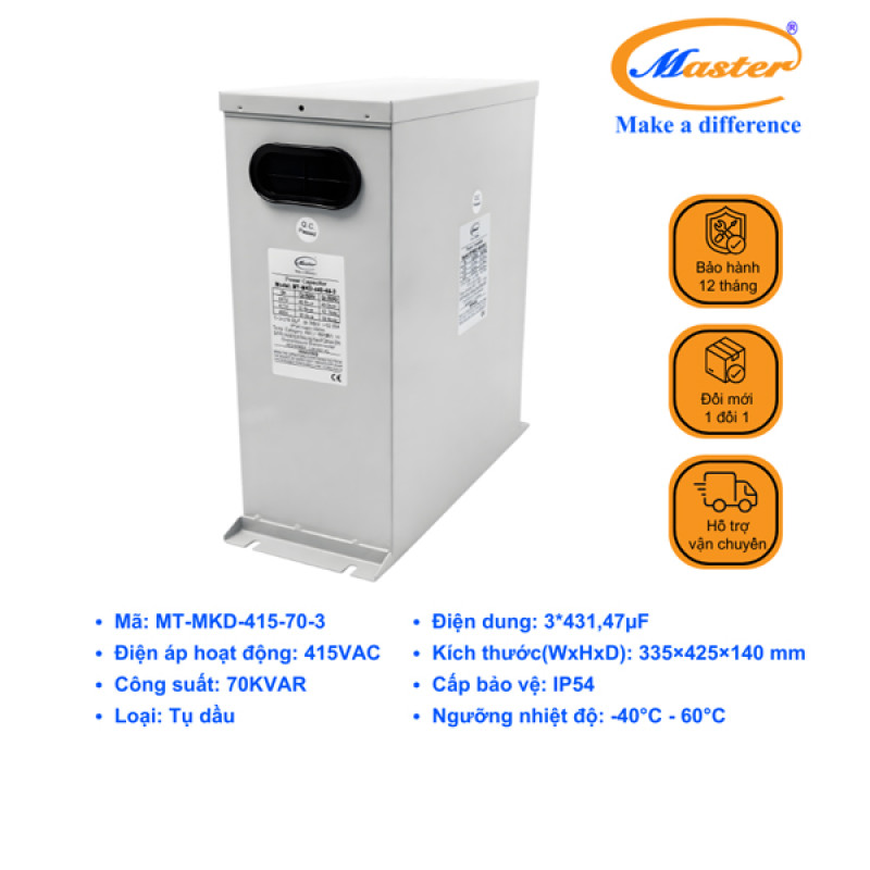 Tụ Bù Chống Cháy Nổ Master 3P 70KVAR 415VAC- LOẠI DẦU, IP54