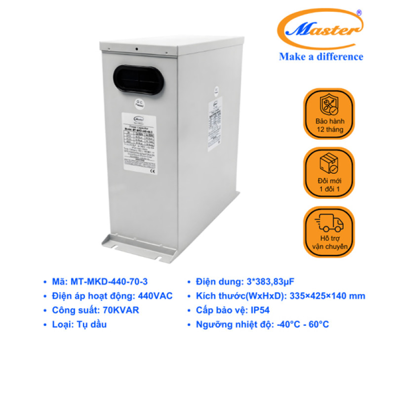 Tụ Bù Chống Cháy Nổ Master 3P 70KVAR 440VAC- LOẠI DẦU, IP54