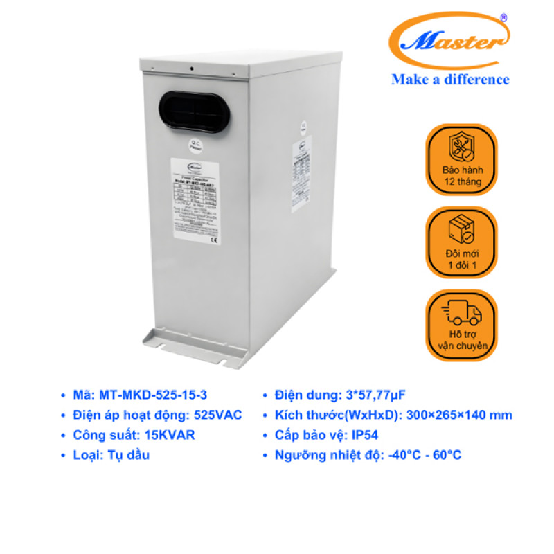 Tụ Bù Chống Cháy Nổ Master 3P 15KVAR 525VAC- LOẠI DẦU, IP54