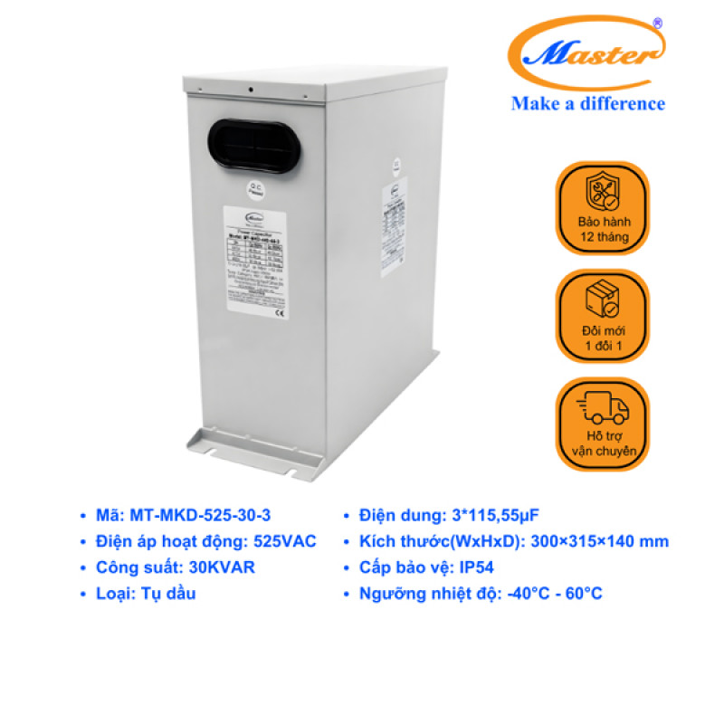 Tụ Bù Chống Cháy Nổ Master 3P 30KVAR 525VAC- LOẠI DẦU, IP54