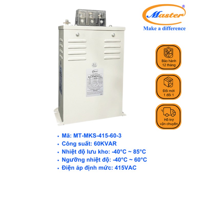Tụ Bù Chống Cháy Nổ Master Vuông Loại Khô 3P 60KVAR 415VAC
