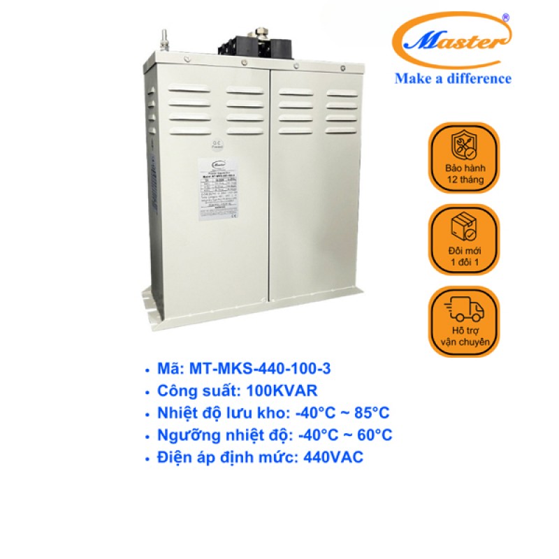 Tụ Bù Chống Cháy Nổ Master Vuông Loại Khô 3P 100KVAR 440VAC