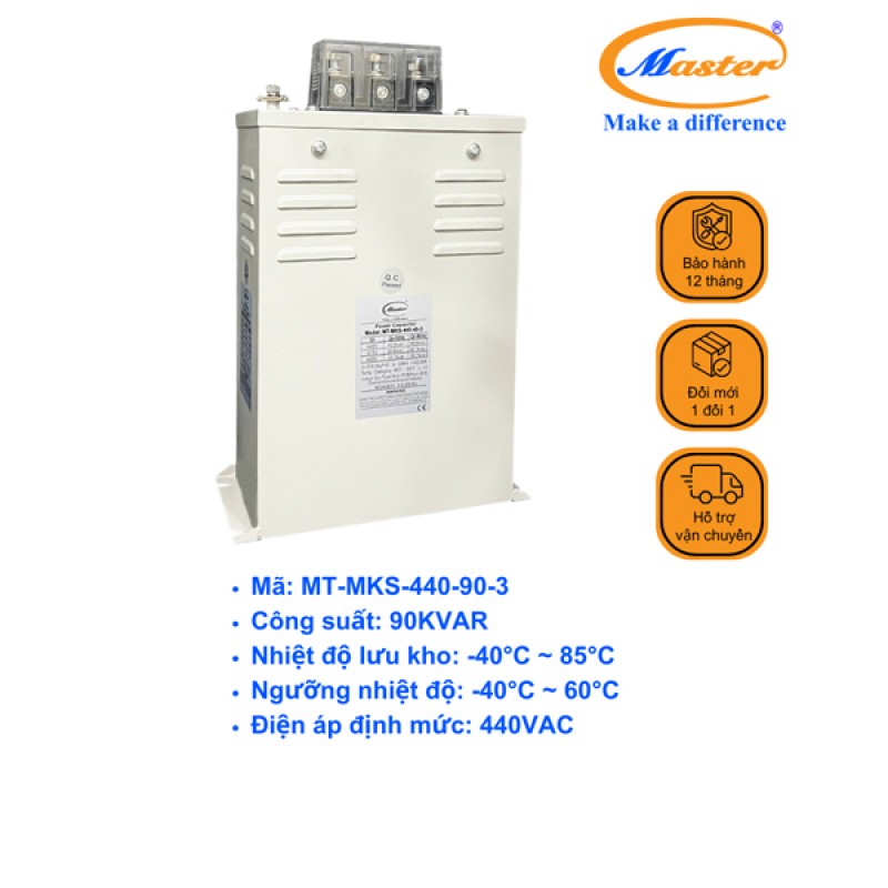 Tụ Bù Chống Cháy Nổ Master Vuông Loại Khô 3P 90KVAR 440VAC