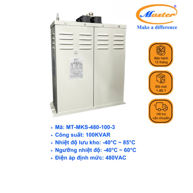 Tụ Bù Chống Cháy Nổ Master Vuông Loại Khô 3P 100KVAR 480VAC