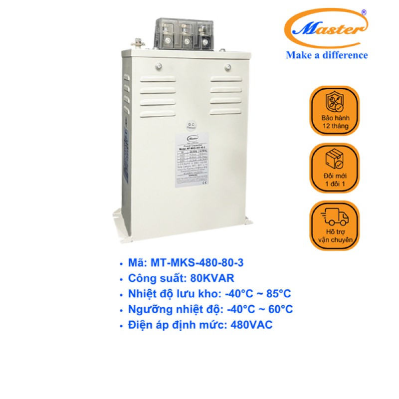 Tụ Bù Chống Cháy Nổ Master Vuông Loại Khô 3P 80KVAR 480VAC
