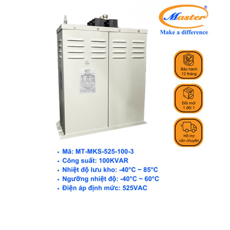 Tụ Bù Chống Cháy Nổ Master Vuông Loại Khô 3P 100KVAR 525VAC