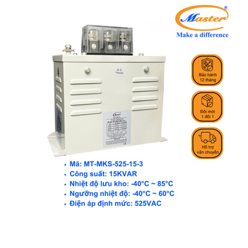 Tụ Bù Chống Cháy Nổ Master Vuông Loại Khô 3P 15KVAR 525VAC