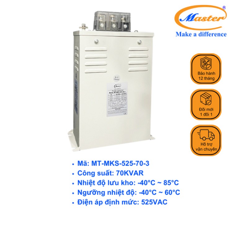 Tụ Bù Chống Cháy Nổ Master Vuông Loại Khô 3P 70KVAR 525VAC