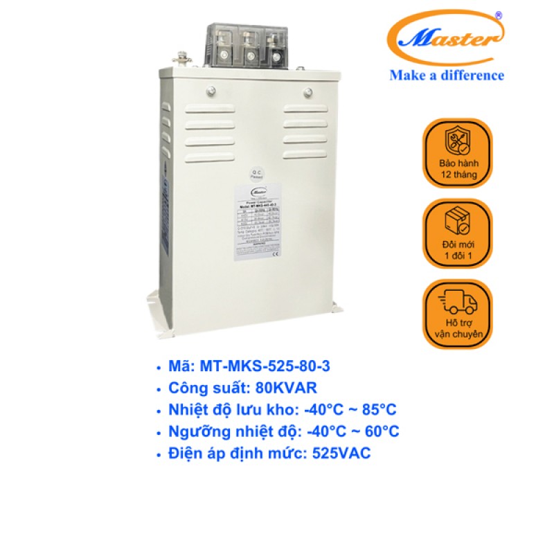 Tụ Bù Chống Cháy Nổ Master Vuông Loại Khô 3P 80KVAR 525VAC