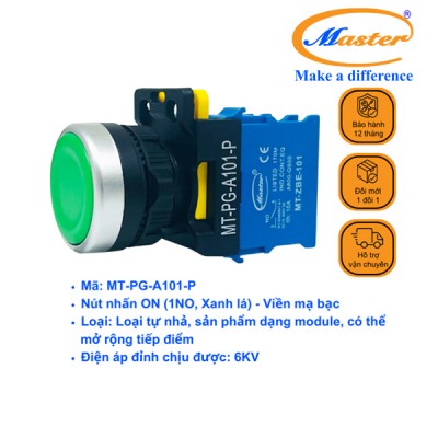 Nút Nhấn ON Màu Xanh Lá Master - Viền Mạ Bạc