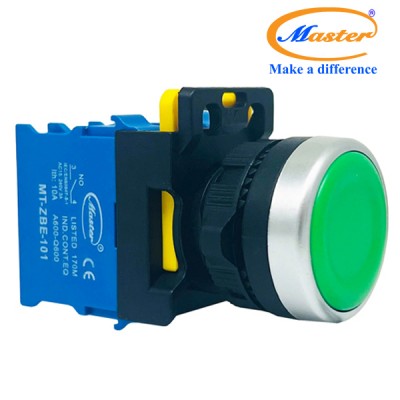 Nút Nhấn ON Màu Xanh Lá Master - Viền Mạ Bạc