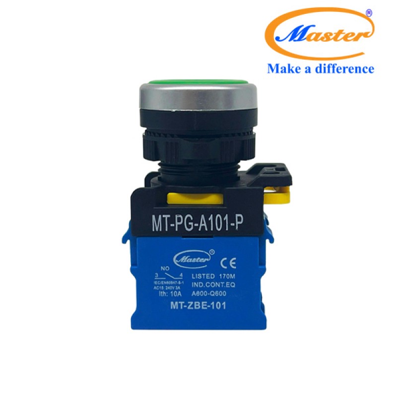 Nút Nhấn ON Màu Xanh Lá Master - Viền Mạ Bạc