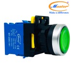 Nút Nhấn ON Có Đèn Xanh Lá MASTER - Loại Tự Giữ, Viền Mạ Bạc
