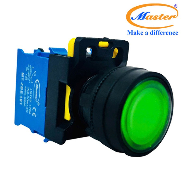 Nút Nhấn ON Có Đèn Màu Xanh Lá Master - Loại Tự Giữ