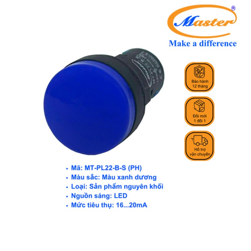 Đèn Báo Pha Xanh Dương Master - Đầu Vòm Phản Quang