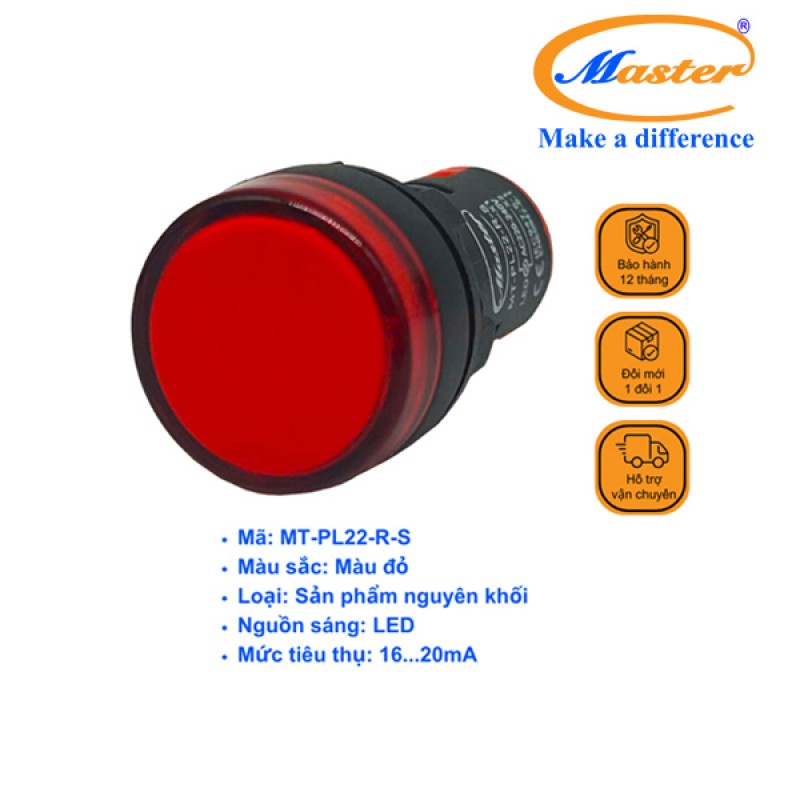 Đèn Báo Pha Đỏ Master - Đầu Phẳng