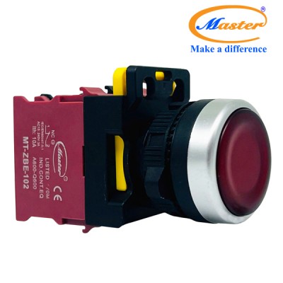 Nút Nhấn OFF Có Đèn Đỏ MASTER - Loại Tự Nhả, Viền Mạ Bạc