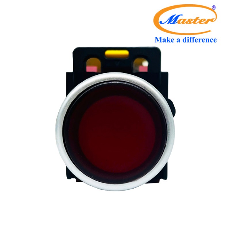 Nút Nhấn OFF Có Đèn Đỏ MASTER - Loại Tự Nhả, Viền Mạ Bạc