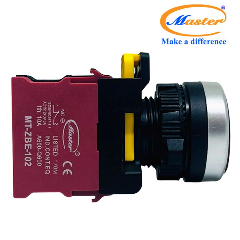 Nút Nhấn OFF Có Đèn Đỏ MASTER - Loại Tự Nhả, Viền Mạ Bạc