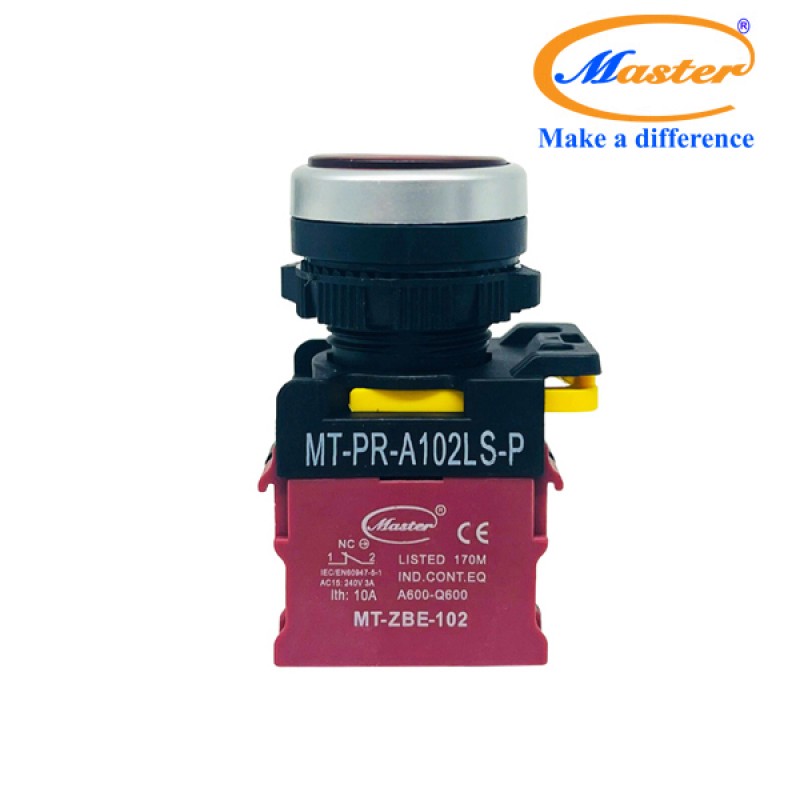 Nút Nhấn OFF Có Đèn Đỏ MASTER - Loại Tự Giữ, Viền Mạ Bạc