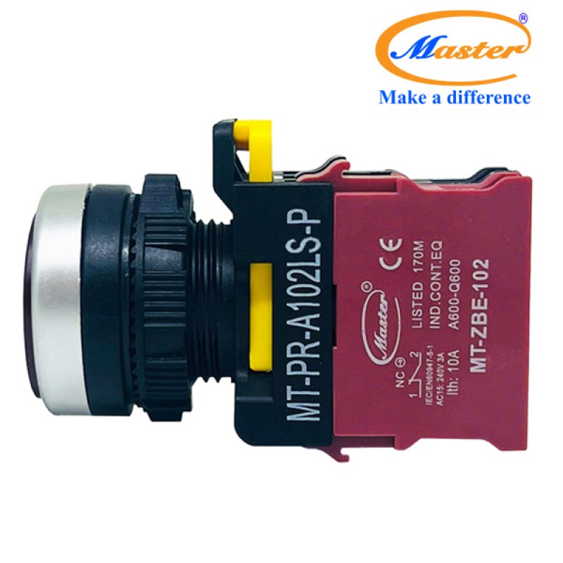 Nút Nhấn OFF Có Đèn Đỏ MASTER - Loại Tự Giữ, Viền Mạ Bạc