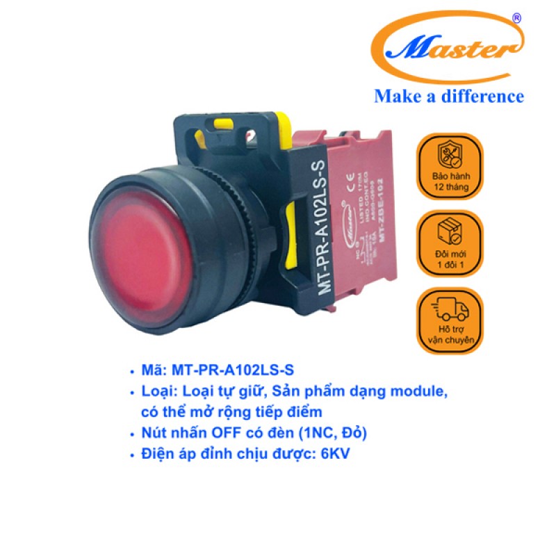 Nút Nhấn OFF Có Đèn Màu Đỏ Master - Loại Tự Giữ