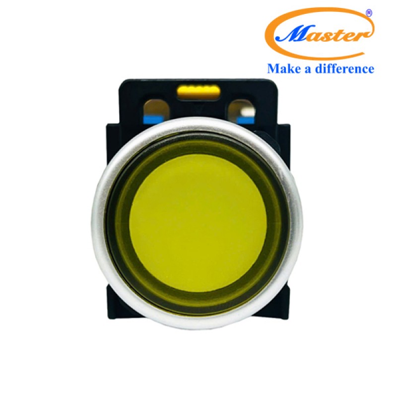 Nút Nhấn RESET Có Đèn Vàng MASTER - Loại Tự Giữ, Viền Mạ Bạc