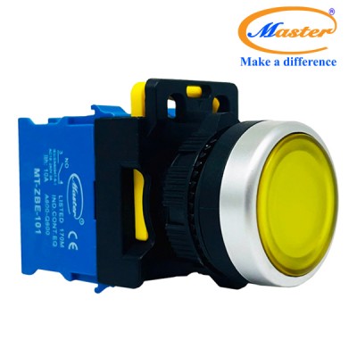 Nút Nhấn RESET Có Đèn Vàng MASTER - Loại Tự Nhả, Viền Mạ Bạc