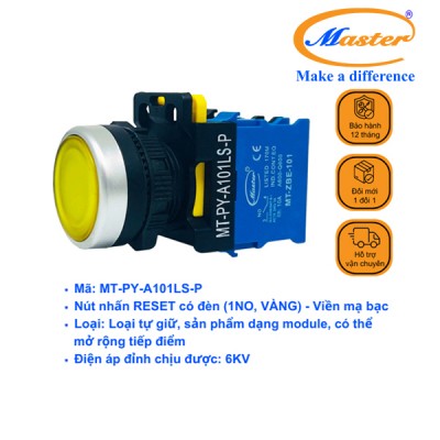 Nút Nhấn RESET Có Đèn Vàng MASTER - Loại Tự Giữ, Viền Mạ Bạc