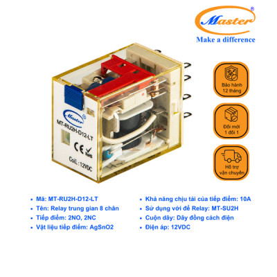 Relay Trung Gian 8 Chân 12VDC MT-RU2H-D12-LT Master